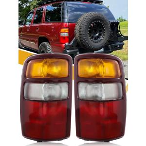 Tail Light Compatible with Chevy Suburban 1500 2500 Tahoe GMC Yukon XL Denali 2000-2006, Halogen Rear Lamp, W/O Bulb Harness, Red Border Amber+White+Red, Left and Right Side, Pair