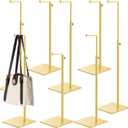Hicarer 8 Pcs Gold Purse Display Stands Stainless Steel Adjustable Height Bags Display Rack Metal Handbag Display Holder Set for Home Store Boutique Counter Retail Floor Display Props Shelve(Classic)