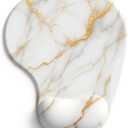 2 x Office Mousepad with Gel Wrist Support - Ergonomic Gaming Desktop Mouse Pad Wrist Rest - Design Gamepad Mat Rubber Base for Laptop Computer -Silicone Non-Slip Special-Textured Surface (15MarbleW)