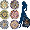 AHX Ceramic Dinner Plate Set of 6-10.5 Inch Large Porcelain Plates for Pasta, Salad and Steak - Microwave and Dishwasher Safe - Colorful Bohemian Style Great for Party, Gift and Family Use