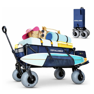 X900 Beach Wagon with 9×4" Big Balloon Wheels for Sand, 48" Heavy Duty Folding Wagon with Expandable Tailgate & Side Bag, Collapsible Utility Cart for Beach, Camping, Fishing (Navy Blue)