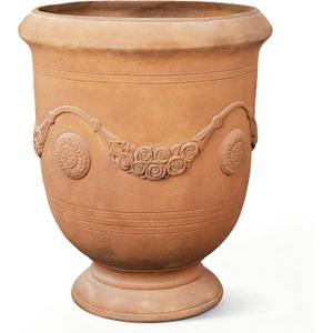 Planters for Indoor & Outdoor Plants, 16.5 Inch Large Magnesium Oxide Urn Planter with Drainage Hole, Decorative Unique Garden Plant Pots for Front Porch & Home Decor, Rust Color