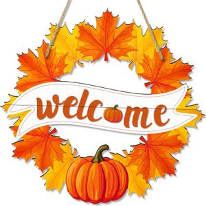 2 x Fall Wreaths for Front Door Decor Foldable Welcome Sign Autumn Thanksgiving Harvest Hanging Decorations for Home Porch Wall