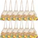 Lemecima 12 Pcs Reusable Cotton Mesh Produce Shopping Bags Washable Grocery Net Portable Fruit and Vegetable Cotton String Bags Long Handle Net Tote Organizer(Long Handle)