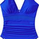 SUUKSESS Women Sexy Mesh Tummy Control Swimsuit Push Up High Waisted Bathing Suit (Blue, L)