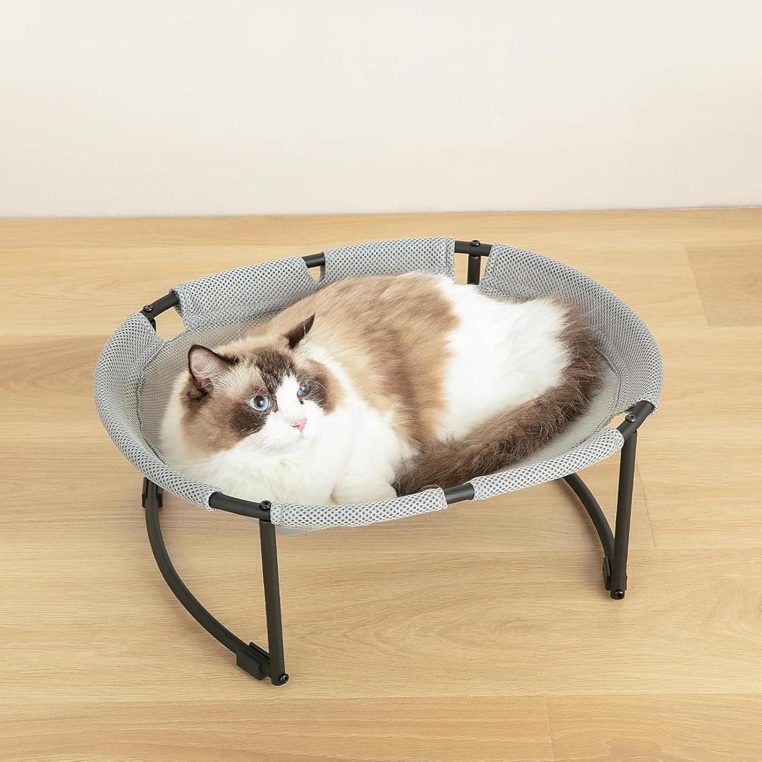 Cat Bed Hammock, Free-Standing Elevated Cat Bed for Indoors and Outdoors, Easy Assembly with Removable Washable Mesh for Cats up to 30 lbs, 20 in x 16.5 in x 8 in
