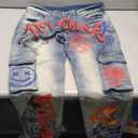 jupkem Punk Stacked Jeans Men Distressed Skinny Pants Y2k Goth Graphic Hop Hip Jeans Ripped Slim Fit Vintage Denim Streetwear(blue3-32) Size 32