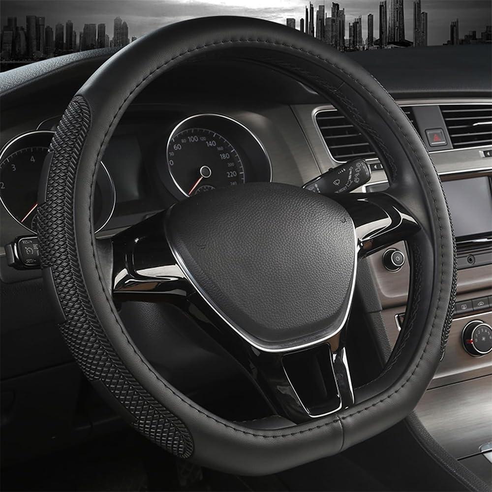 D Shape Steering Wheel Cover,Universal 14.5-15 Inch Car Black Leather Steering Wheel Wrap with Better Sport Grip for Men Women,Fit D Shaped Flat Bottom Steering Wheel