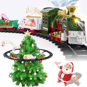 Christmas Train Set - Hanging Train Toys with Smoke Light & Sound for Boys Girls,Train Set Around Under The Christmas Tree with Steam,Carriages Tracks for 3-12 Years Old Kids Decoration Gift