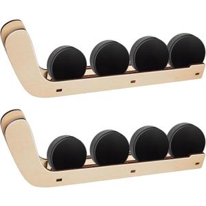 2 Pcs Hockey Puck Display Cases Wooden Wall Mount Hockey Puck Holder with Hook for Players Team Gifts Living Room Storage Decoration Accessories