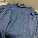 Denim Dress for Women Puff Long Sleeve, Mock Neck Babydoll Jean Mini Dress with Tie and Pocket (Large, Medium Blue)