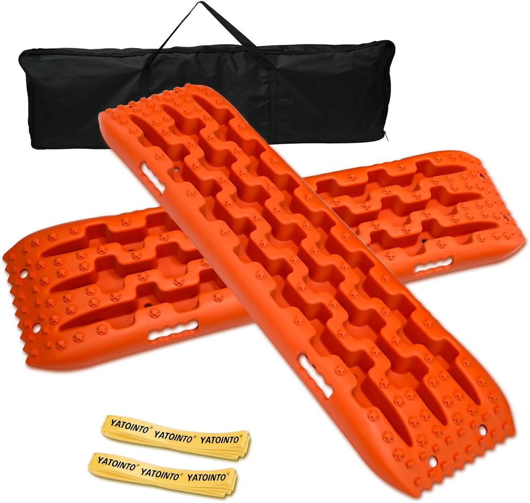 Off-Road Traction Boards, Recovery Boards for 4WD Mud,Sand,Snow,Rock Tracks.4X4 Pair Recovery Tracks Tire Traction Mats with 2 Straps&Storage Bag for RV Truck Jeep SUV, Orange