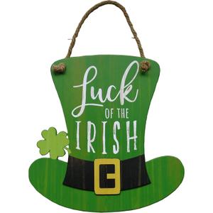 NIKKY HOME St. Patrick's Day Decoration Door Sign Welcome Green Top Hat Shamrock Clover Hanging Wood Decor for St Patrick's Day Party, 12 x 12 Inches