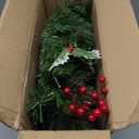 24 Inch Prelit Christmas Wreath for Front Door, Battery Operated LED Christmas Wreath with Pine Needles Branches Hari Leaves Red Berry Pine Cones, Lighted Wreath Wall Windows Decoration