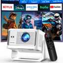 Smart Projector with 4K 8K Support, Android 14 Mini Projector with WiFi6 and Bluetooth5.4, 600 ANSI, Auto Focus & Obstacle Avoidance, 1080P Portable Movie Projector for Home Outdoor, Alwtniet HY350Max