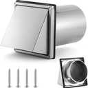 Gisafai 6" Dryer Vent Cover Outside with Stainless Steel Guard Wall Dryer Exhaust Cap and Removable Extended Pipe Vent Shroud Hood Cushioned Non Return Flap with Sealing Gasket Grille(Silver)