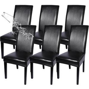 SearchI Waterproof Dining Chair Covers Set of 6, Stretch Oilproof Parsons Chair Slipcovers Removable Washable Kitchen Chair Protector for Dining Room (Black) (Pu Leather Black)