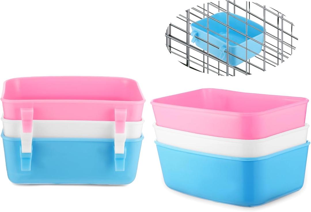 3 PCS Rabbit Feeder Waterer, Chicken Feeder Guinea Pig Food Bowl Hanging 15 oz Food Water Hanging Watering Container Feeding Dish Coop Cup Treats Drinker for Bird Bath Basin Hamster Bed
