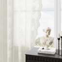Ivory Lace Curtains 84 Inches Long 2 Panels Vintage Lace Voile Sheer Floral Curtain Decorative Cream Flower Pattern Rod Pocket Privacy Off White Drapes with Scalloped Edges for Living Room 52x84