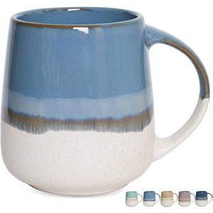 Bosmarlin Extra Large Ceramic Coffee Mug, 24 Oz, Dishwasher and Microwave Safe, Big Oversized Tea Cup, Reactive Glaze (Light Grey bLue)