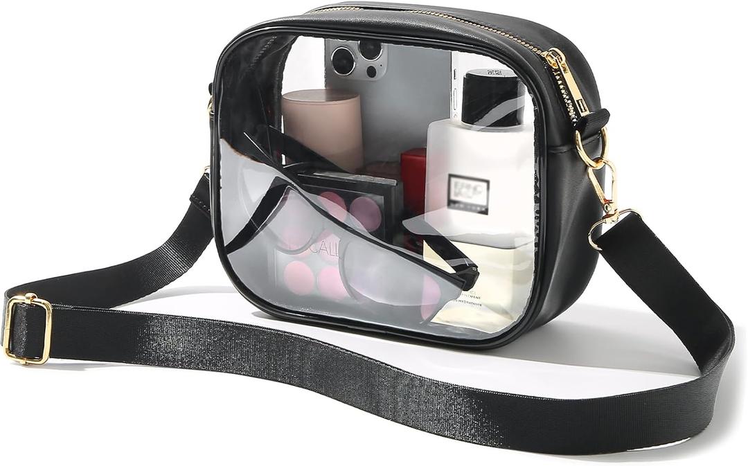 TOBVZOO Clear Bag Stadium Approved, Crossbody Transparent Bag for Concerts Sports Events, Purses for Men & Women (Black)