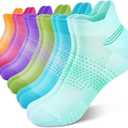 PAPLUS Ankle Compression Socks for Women 6 Pairs, Running Socks with Heel Tab, Cushioned Low Cut Athletic Socks, Small-Medium