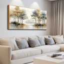 JUDASJART Large Wall Decor For Living Room Canvas Wall Art For Office Modern Wall Decorations For Bedroom Autumn Trees Waterscape Landscape Painting Farmhouse Pictures Artwork Room Home Decor 24x48 In