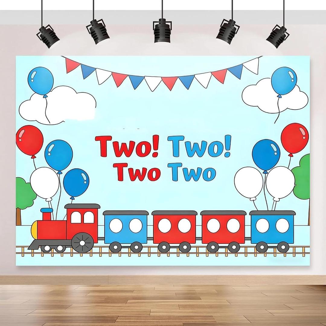7x5FT Birthday Backdrop | 2nd Birthday Party Decorations for Boys Colorful Railroad Theme Banner for Indoor & Outdoor Parties