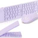 Foldable Mini Rechargeable Bluetooth Keyboard and Mouse Combo, 2.4G Wireless and Bluetooth,(Sync Up to 3 Devices), Ultra-Slim Travel Folding Keyboard for iPhone iPad Mac Android Windows iOS(Purple)