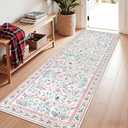 SHACOS Pink Floral Runner Rugs 2.6x8 for Hallways Kitchen, Non Slip Washable Boho Runner Rugs for Bedroom, Soft Floral Low-Pile Carpet for Nursery Laundry Bathroom, Pink
