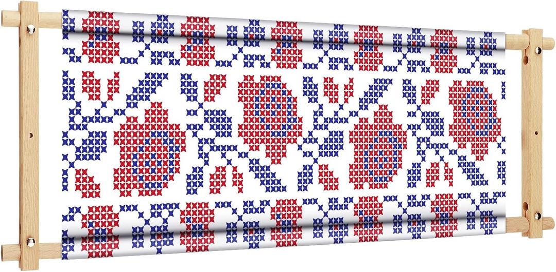 Yookeer 33 x 12 Inch Scroll Frame for Cross Stitch Needlepoint Embroidery Scroll Wood Needlework Frame Quilting Hoop Stand Stitching Needlepoint Holder for Sewing
