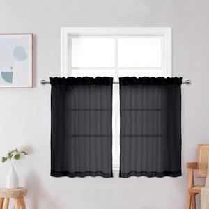 OWENIE Crushed Black Tier Sheer Curtains for Small Windows, 36 Inch Length, 2 Panels Set, Half Window Curtains for Kitchen, 42 Inches Wide