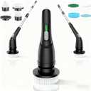 Shower Scrubber with Long Handle - Bathroom Power Electric Spin Scrubber for Cleaning Bathtub with 7 Brush Heads - Cordless IPX7 Waterproof Automatic for Grout, Tile, Tub, Toilet, Car (Black)