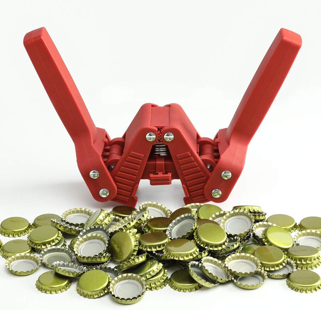 Beer Bottle Capper and Caps Kit, Crown Bottle Cappers Tool With Magnet for Bottle Capping, Red Baron Home Brew Hand Bottles Capper with 150 Crown Caps for Bottling (Beer Bottle Capper)