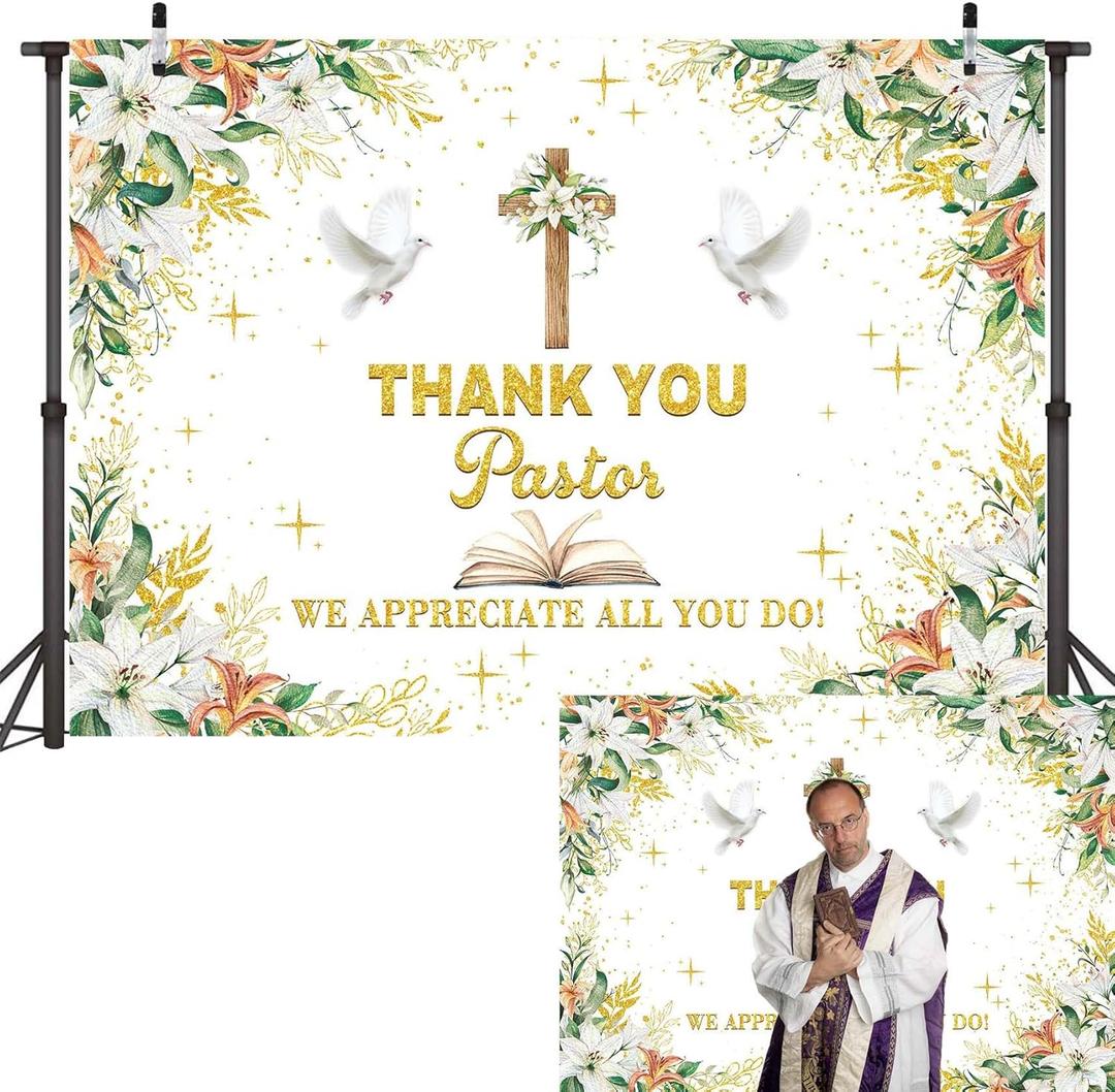 Pastor Appreciation Week Backdrop Banner 2.1x1.5m Thank You Pastor Photography Background Church Appreciation Month Party Decorations Photo Booth Props