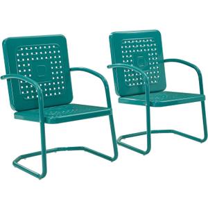Crosley Furniture Bates 2-Piece Outdoor Chair Set, Retro Metal Patio Chairs for Dining, Porch, Deck, Balcony, Turquoise Gloss