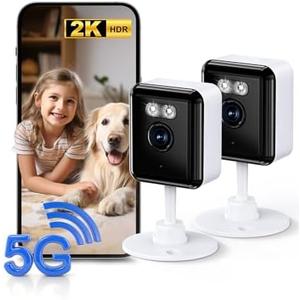 2K Cameras for Home Security, 2.4/5GHz Wi-Fi 6 Indoor Camera for Dog/Pet/Nanny/Baby with US Phone App, AI Text Recognition, Smart Search, Color Night Vision,2 Way Talk Mini Cam, Human Detection, 2 Packs