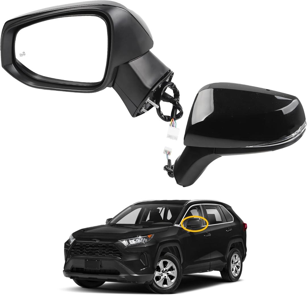 Dasbecan Left Driver Side Mirror Compatible with 2019-2024 Toyota Rav4 Side View Midnight Black Metallic w/Power Heated Mirror Turn Signal BSD Manual Folding Replace 879400R271 8Pins
