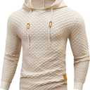 Mens Hooded Sweatshirt Casual Long Sleeve Drawstring Solid Knitted Hoodie Pullover Sweater (L)