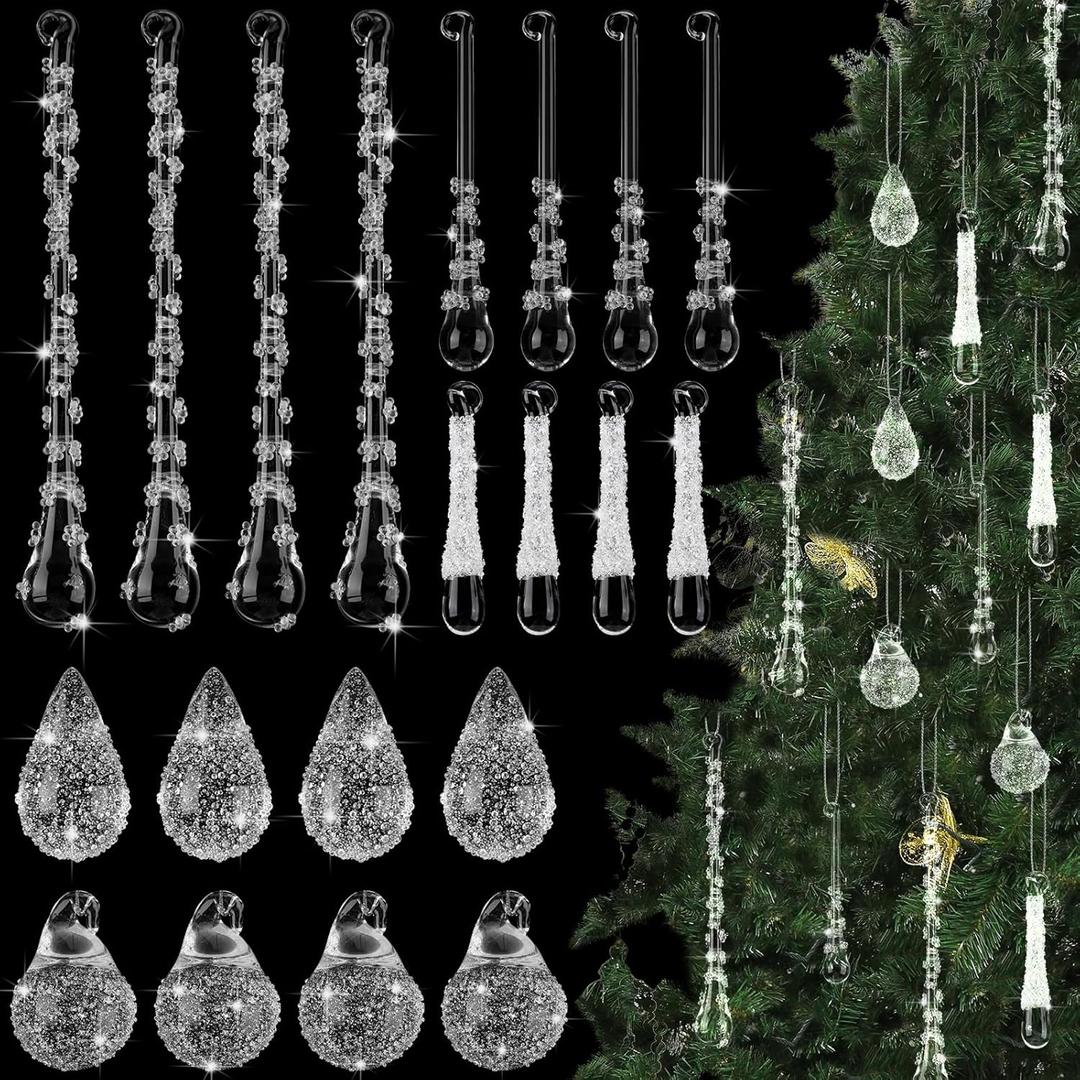 Landical 20 Pack Clear Glass Christmas Ornaments Chandelier Crystals Teardrop Hanging Ornaments Drop Pendant for Christmas Tree Winter Wedding Party Centerpieces Decoration