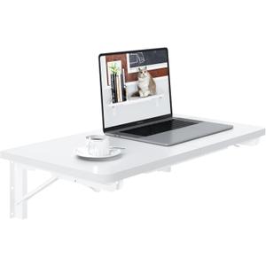 TEAMIX Wall Mounted Folding Desk for Small Spaces, White Floating Shelf
