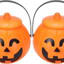 ABOOFAN 2Pcs Plastic Pumpkin Bucket Halloween Pumpkin Basket with Lids Trick or Treat Candy Holders for Halloween Party Supplies