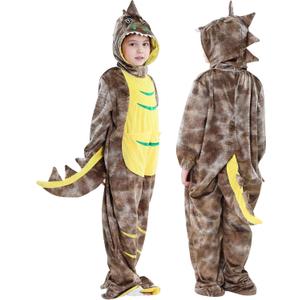 MICHLEY Adorable Animals Cosplay Costume for Kids 3-12Years Soft Breathable & Skin Friendly Halloween Birthday Party T Rex Brown 