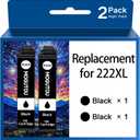 Remanufactured for 222XL Ink Cartridges for Epson Printer Replacement for Epson 222XL Ink Cartridges Combo Pack for 222XL black High Capacity for Expression Home XP-5200 Workforce WF-2960 (2 Pack)