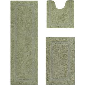 Better Trends 3 Piece Bathroom Rug Set Sage Rectangle, Contour, Runner Bathmat Reversible Soft, Cotton Rugs Absorbent Machine Washable for Bathroom Floor Decor, Bathtub Toilet Base Lux Collection
