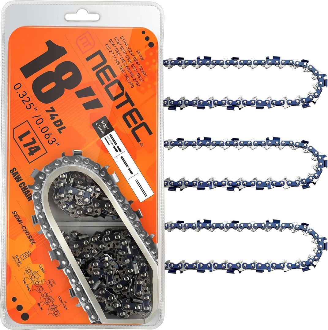 18 Inch Chainsaw Chain L74, .063" Gauge, .325" Pitch, 74 Drive Links Fits for Stihl MS271 and More 26rm374 (3 Chains
