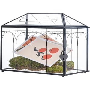 NCYP Wedding Glass Cards Box with Slot and Lock - 12.6" x 5.9" x 9" Vintage Indoor Tabletop Black Card Holder for Reception, Wishwell, Party Decor (Glass Box Only)