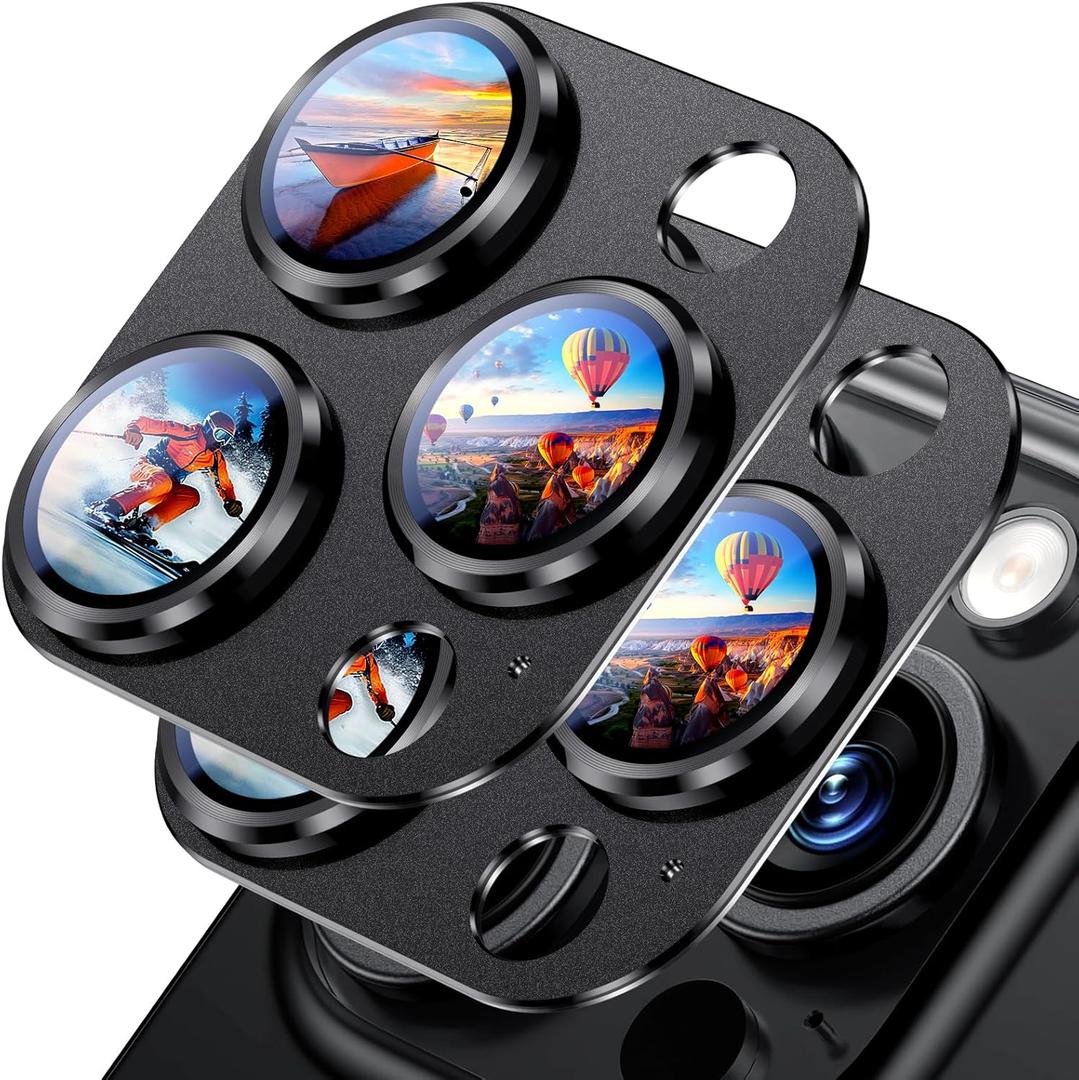 Uyiton Compatible with Phone 16 Pro/Phone 16 Pro Max Camera Lens Protector - [Not Easy to Break][Strong Adsorption][Case-Friendly] Metal Tempered Glass Rear Camera Screen Cover - Black, 2 Pack