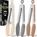 Hotec Mini Silicone Kitchen Tongs for Cooking - 7-Inch Small Serving Tongs with Silicone Tips, Set of 3 (Neutral Color)