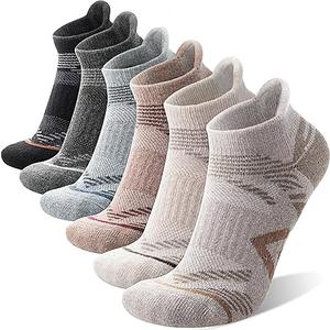 ANTSANG 6 Pairs Merino Wool Ankle Hiking Running Socks Compression Thick Cushion Breathable No Show Socks for Men Women (Large, Brown/Grey/Black)